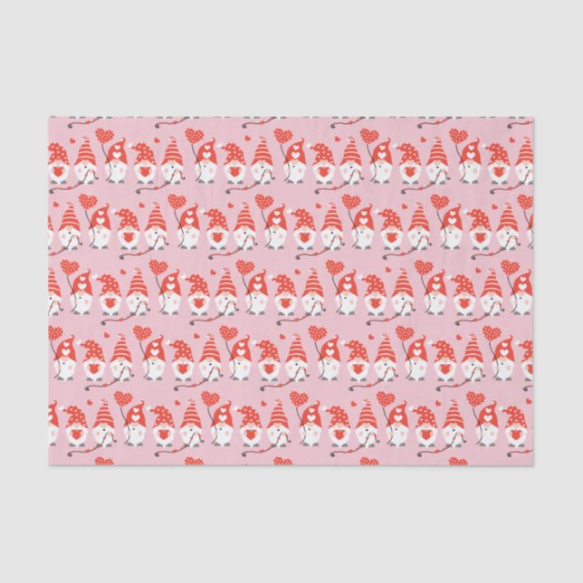 Happy Valentines Day Gnomes Pattern Pink Red Tissue Paper (Front)
