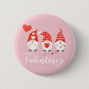 Happy Valentines Day Gnomes Red Pink 6 Cm Round Badge