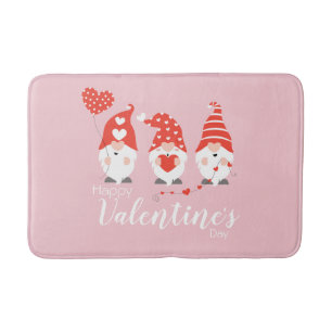 Happy Valentines Day Gnomes Red Pink Bath Mat