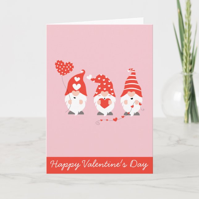 Happy Valentines Day Gnomes Red Pink Card (Front)