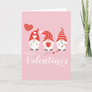 Happy Valentines Day Gnomes Red Pink Card