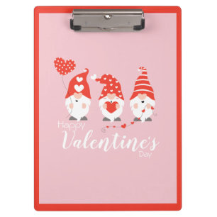 Happy Valentines Day Gnomes Red Pink Clipboard