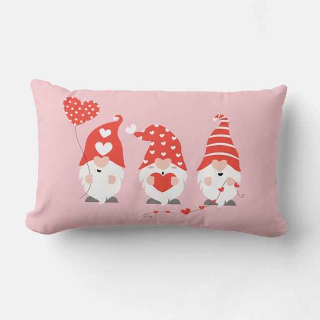 Happy Valentines Day Gnomes Red Pink Lumbar Cushion (Front)