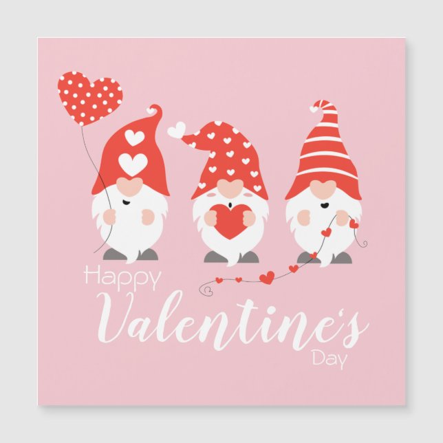 Happy Valentines Day Gnomes Red Pink Magnet (Front)