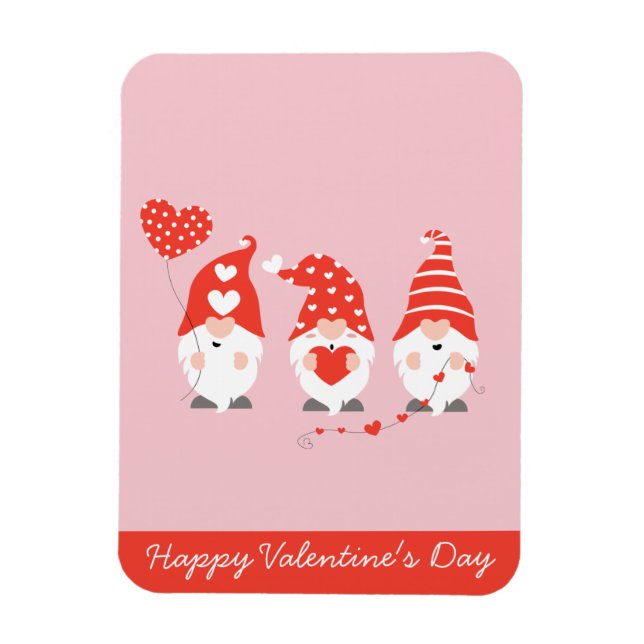Happy Valentines Day Gnomes Red Pink Magnet (Vertical)