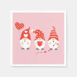 Happy Valentines Day Gnomes Red Pink Napkin