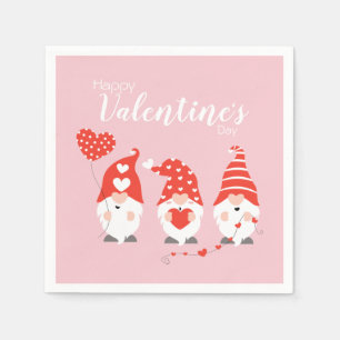 Happy Valentines Day Gnomes Red Pink Napkin