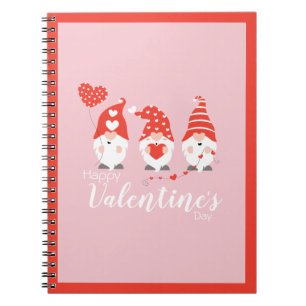 Happy Valentines Day Gnomes Red Pink Notebook