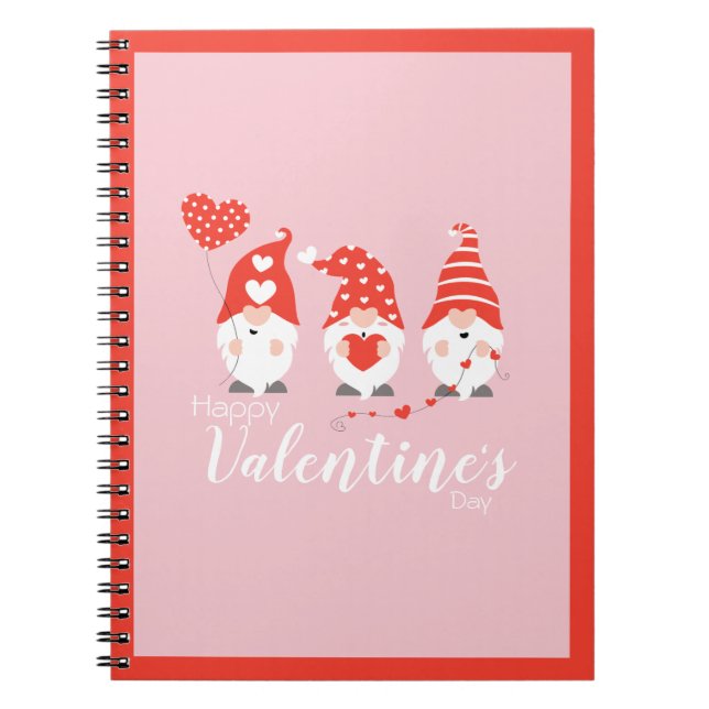 Happy Valentines Day Gnomes Red Pink Notebook (Front)