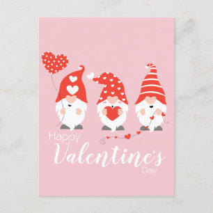 Happy Valentines Day Gnomes Red Pink Postcard