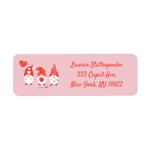 Happy Valentines Day Gnomes Red Pink Return Address Label