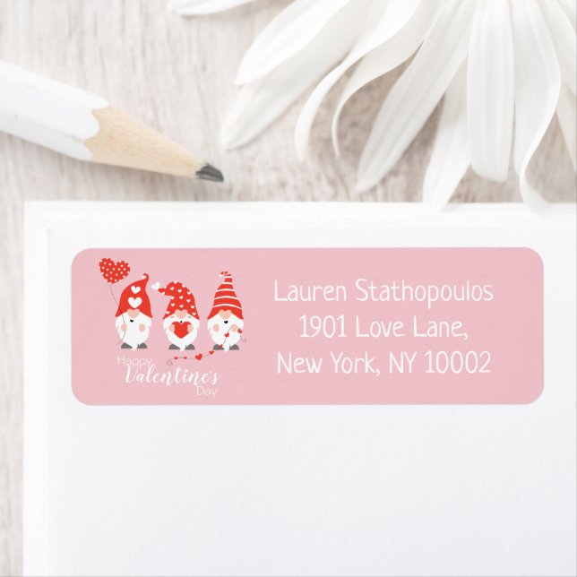 Happy Valentines Day Gnomes Red Pink Return Address Label (Insitu)