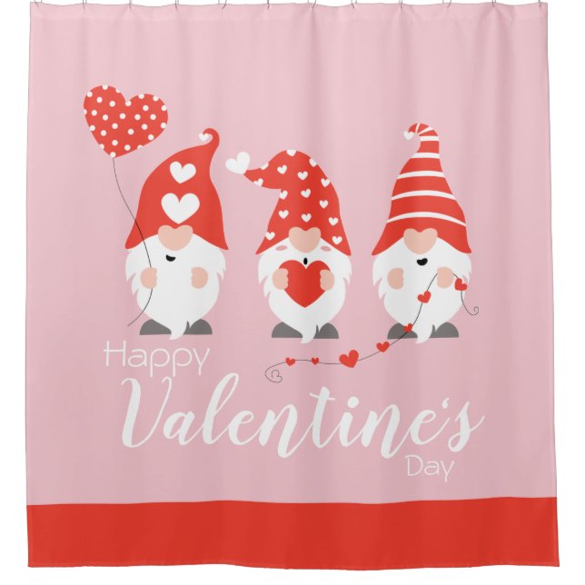 Happy Valentines Day Gnomes Red Pink Shower Curtain (Front)
