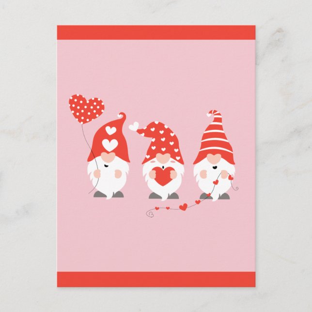 Happy Valentines Day Gnomes Red Postcard (Front)