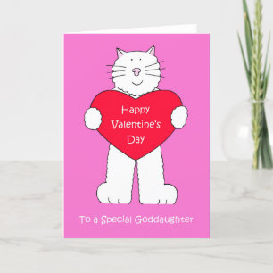 Happy Valentine's Day Goddaughter Cartoon Cat Holiday Card