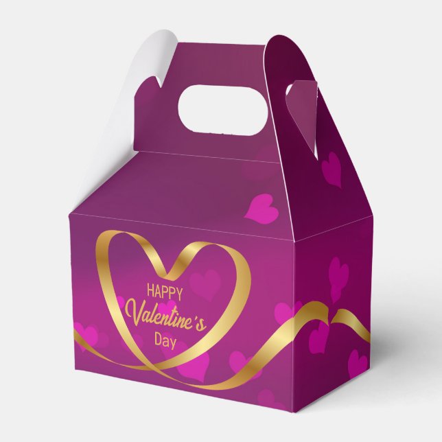 Happy Valentine's Day Gold Heart Ribbon Purple Favour Box (Front Side)