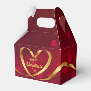 Happy Valentine's Day Gold Heart Ribbon Red Favour Box