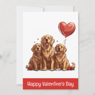 Happy Valentines Day Golden Retriever Dog Holiday Card