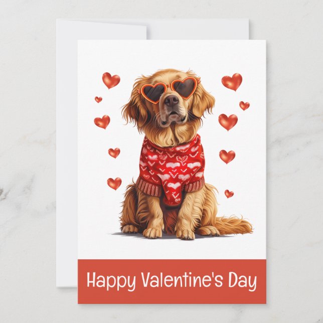 Happy Valentines Day Golden Retriever Dog Holiday Card (Front)