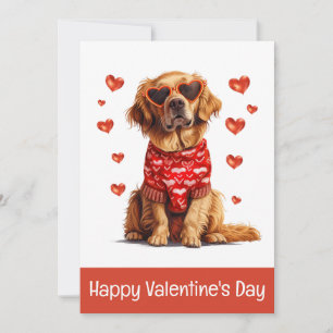 Happy Valentines Day Golden Retriever Dog Holiday Card