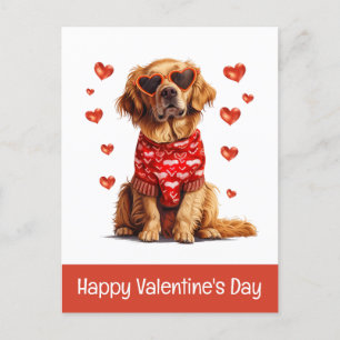 Happy Valentines Day Golden Retriever Dog Holiday Postcard