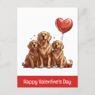 Happy Valentines Day Golden Retriever Dog Holiday Postcard