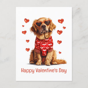 Happy Valentines Day Golden Retriever Dog Holiday Postcard