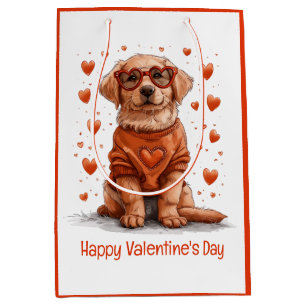 Happy Valentines Day Golden Retriever Dog Medium Gift Bag