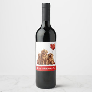Happy Valentines Day Golden Retriever Dog Wine Label
