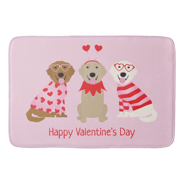 Happy Valentines Day Golden Retriever Dogs Bath Mat (Front)