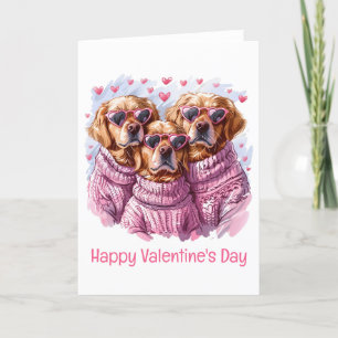 Happy Valentines Day Golden Retriever Dogs Holiday Card