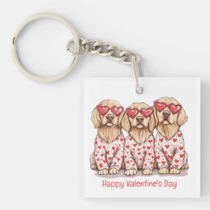 Happy Valentines Day Golden Retriever Dogs Key Ring