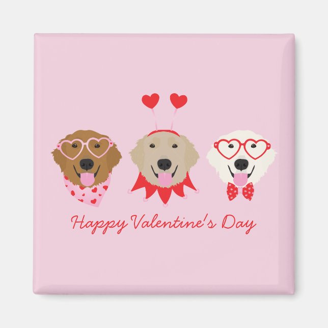 Happy Valentines Day Golden Retriever Dogs Magnet (Front)