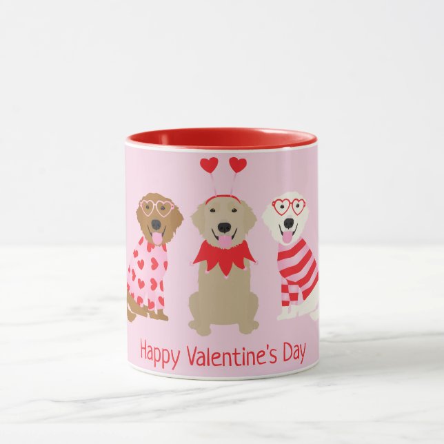 Happy Valentines Day Golden Retriever Dogs Mug (Center)