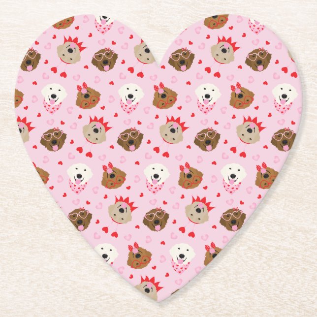 Happy Valentines Day Golden Retriever Dogs Paper Coaster (Front)
