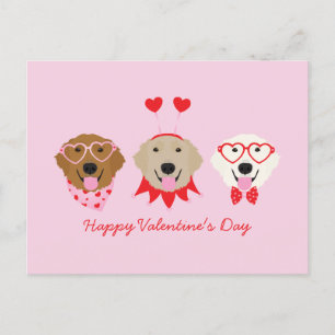 Happy Valentines Day Golden Retriever Dogs Postcard