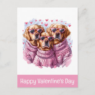 Happy Valentines Day Golden Retriever Dogs Postcard
