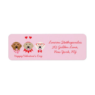Happy Valentines Day Golden Retriever Dogs Return Address Label