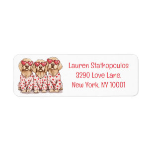 Happy Valentines Day Golden Retriever Dogs Return Address Label