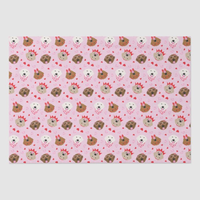 Happy Valentines Day Golden Retriever Dogs Tissue Paper (Front)