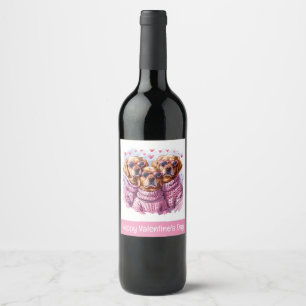 Happy Valentines Day Golden Retriever Dogs Wine Label