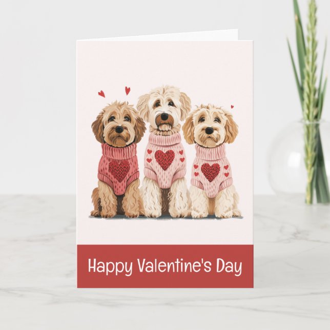 Happy Valentines Day Goldendoodle Dogs Holiday Card (Front)