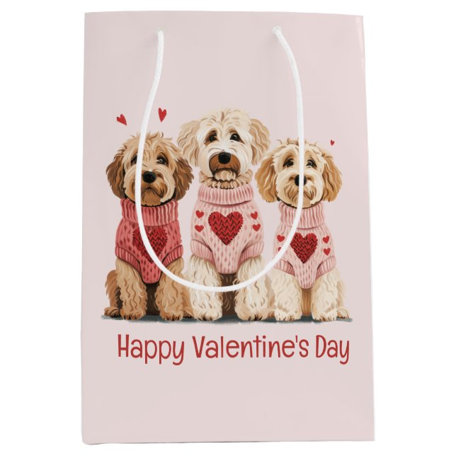 Happy Valentines Day Goldendoodle Dogs Medium Gift Bag (Front)