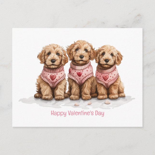 Happy Valentines Day Goldendoodle Dogs Postcard (Front)