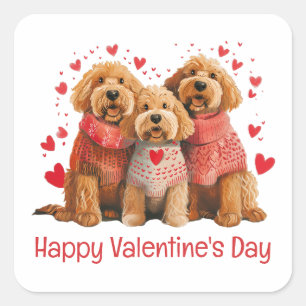 Happy Valentines Day Goldendoodle Dogs Square Sticker
