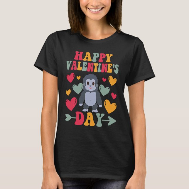 Happy Valentines Day Gorilla Heart Love Groovy T-Shirt (Front)