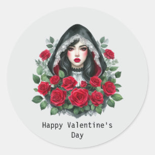 Happy Valentine's Day Gothic lady Classic Round Sticker