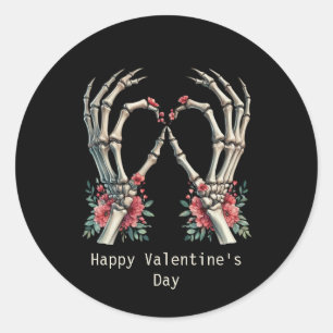 Happy Valentine's Day Gothic skeleton hands Classic Round Sticker
