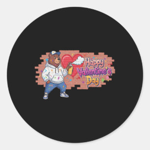 Happy Valentines Day Graffiti Bear Spray Paint Str Classic Round Sticker