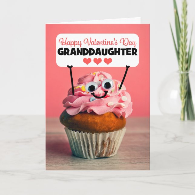 Happy Valentines Day Granddaughter Cute Cupcake Holiday Card (Front)
